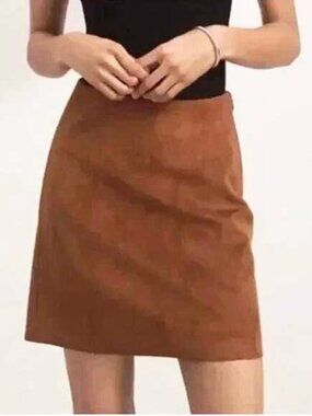 Babaton Womens Dark Camel Brown Faux Suede Leather Mini Skirt Size 12